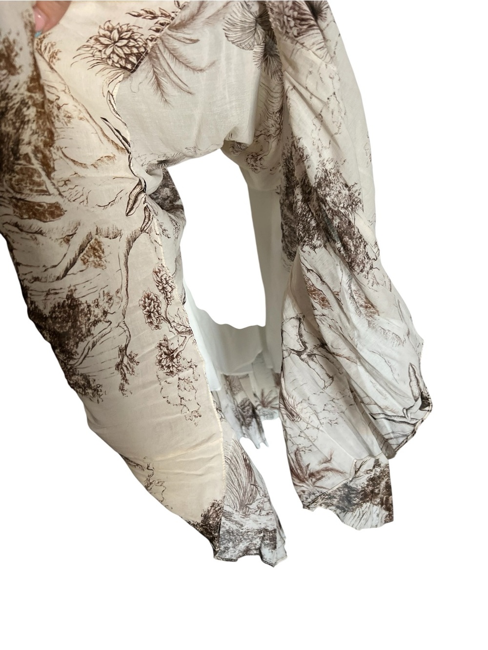 SANDRO Natural Marro Ruffled Printed Gauze Midi Dress - Picture 8 of 12